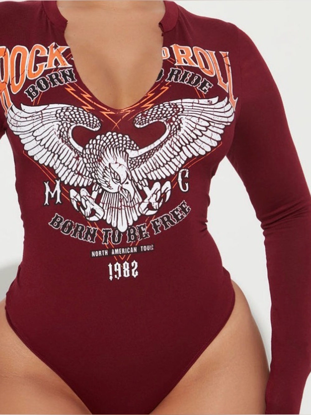 Women’s Burgundy Graphic Long-Sleeve Swim Bodysuit